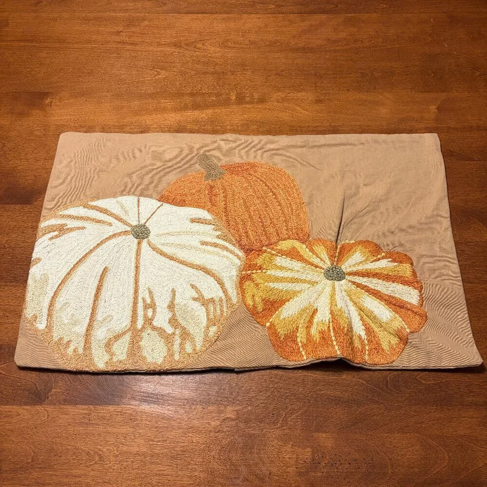Pottery Barn accent pillowcase fall autumn pumpkin tan cotton 16x26